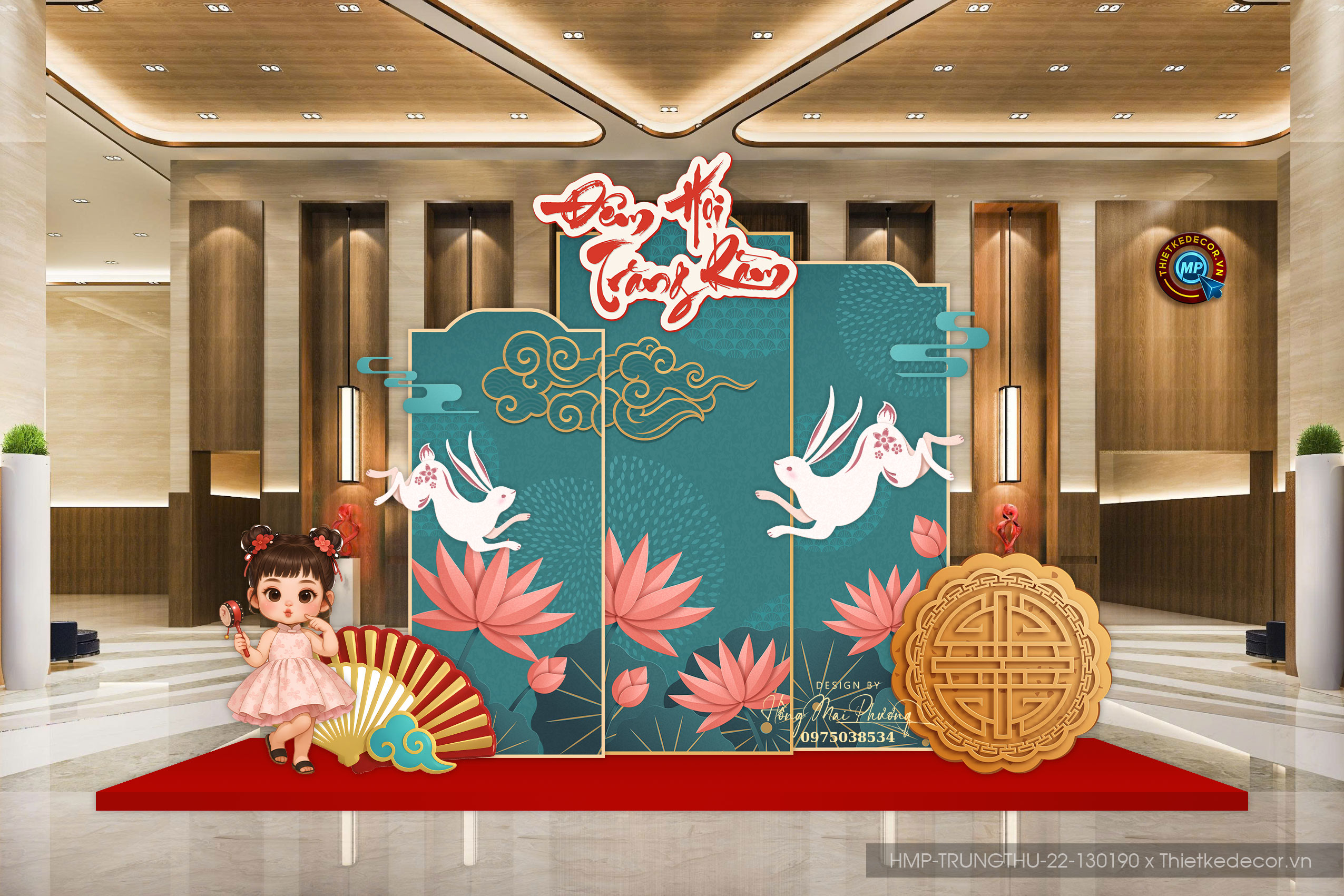 Trung thu 3 back xanh lá mix hồng hiện đại.